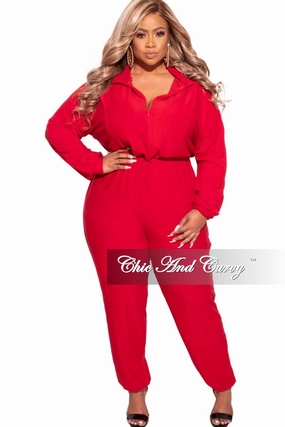 Machine washable Final Sale Plus Size Parachute Jumpsuit in Red
