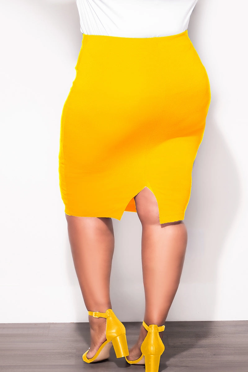 Final Sale Plus Size Pencil Skirt in Mustard Quick-Dry Fabric Street Inspired