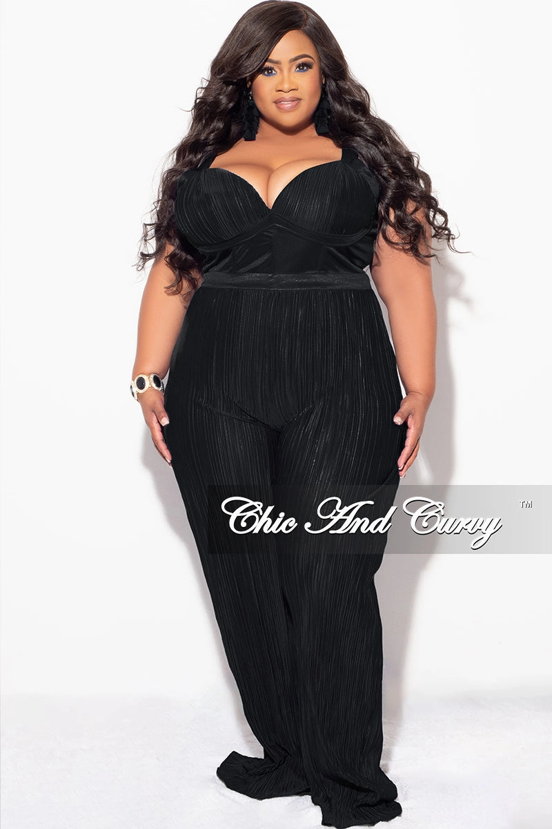 Final Sale Plus Size Pleated Jumpsuit in Black Sport Ready