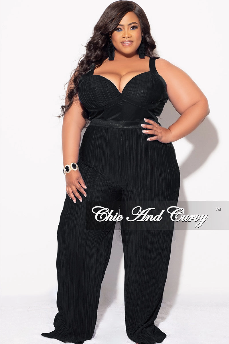 Final Sale Plus Size Pleated Jumpsuit in Black Workout Ready
