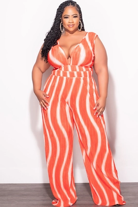 Final Sale Plus Size Pleated Jumpsuit in Orange No Pinch