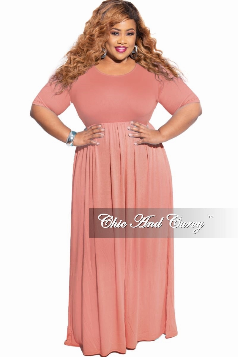 Final Sale Plus Size Pocket Maxi Dress in Rose Pink Rugged Wear Trendy Comfort