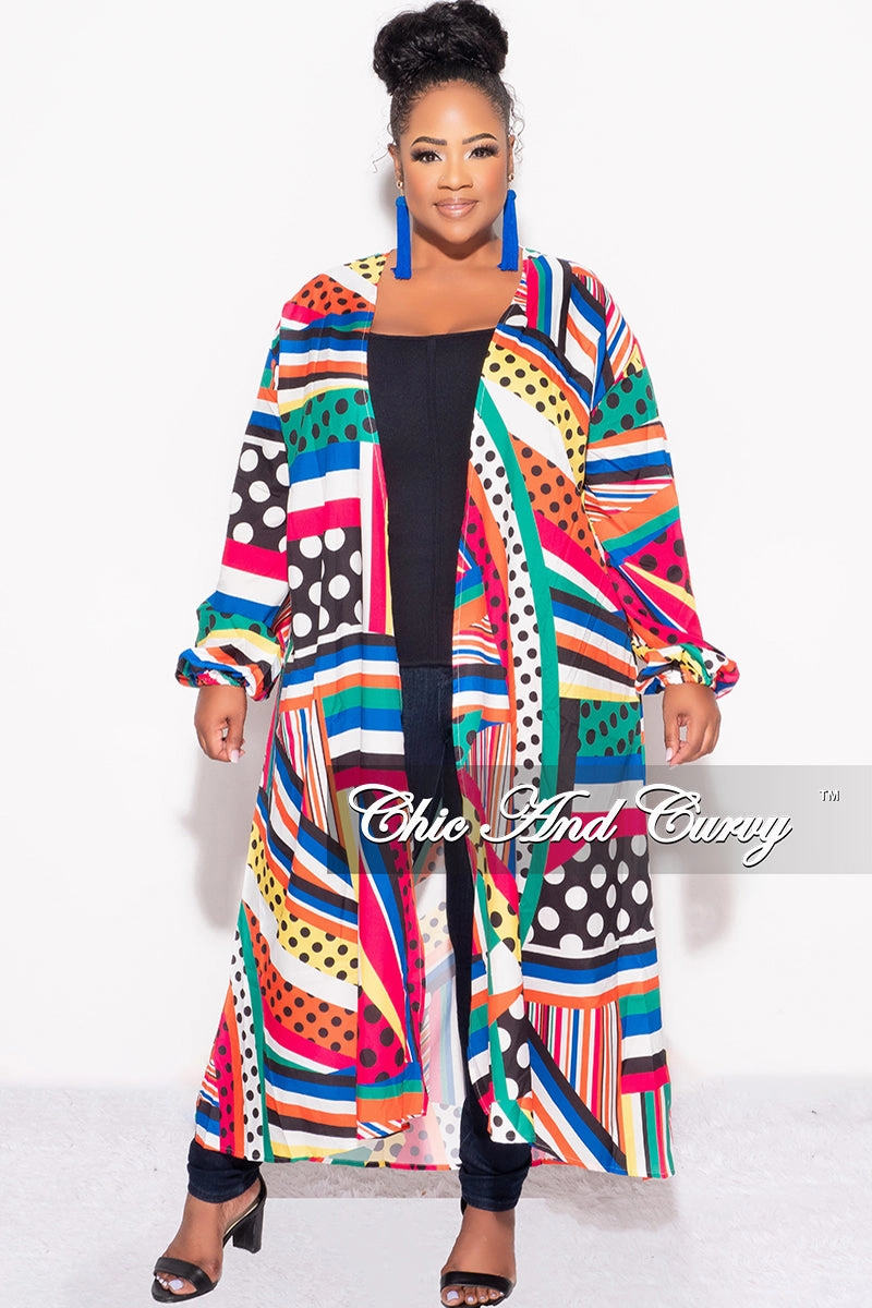 Final Sale Plus Size Polka Dot Caftan in Multi Color Stripe Print Fast Move