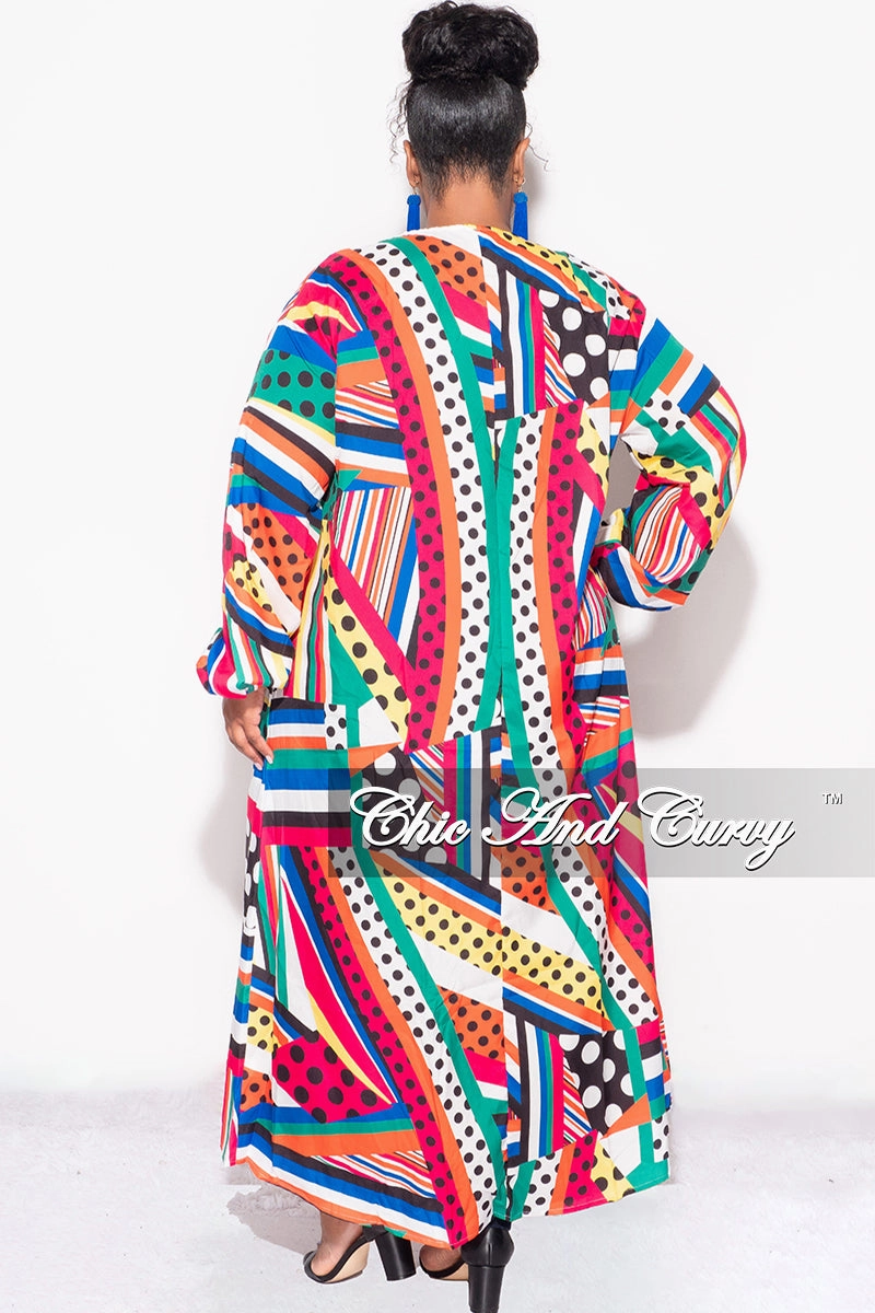 WindproofLayer Final Sale Plus Size Polka Dot Caftan in Multi Color Stripe Print