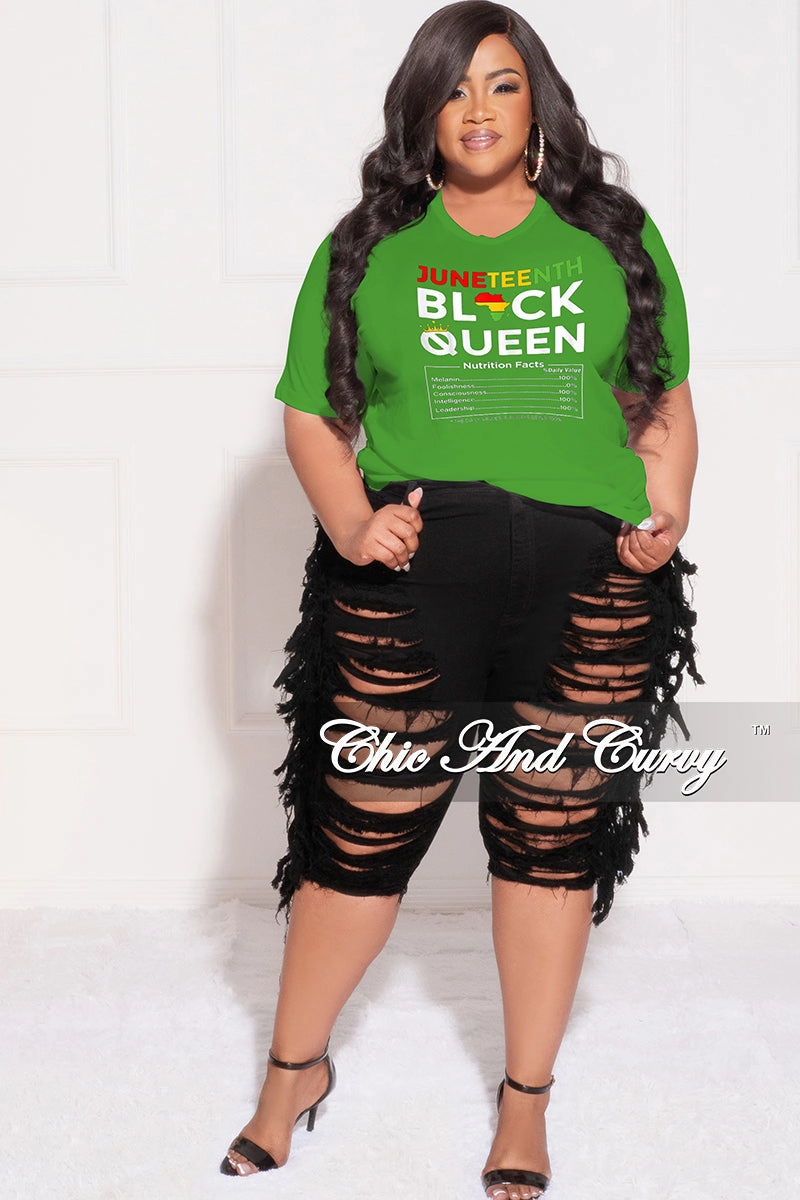 Final Sale Plus Size "Juneteenth Black Queen Nutritional Facts " T-Shirt in Kelly Green Dynamic Fit Easy Comfort