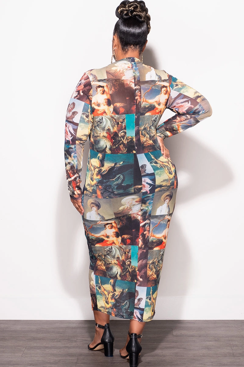 Thermal Regulating Final Sale Plus Size Reversible BodyCon In Mesh with Painting Print