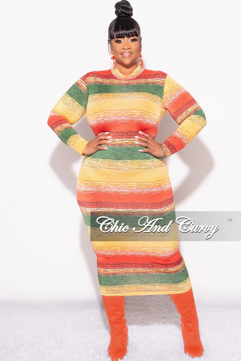 Odor Control Fabric Flexible Fabric Final Sale Plus Size Reversible Long Sleeve BodyCon Dress in Green & Yellow Print
