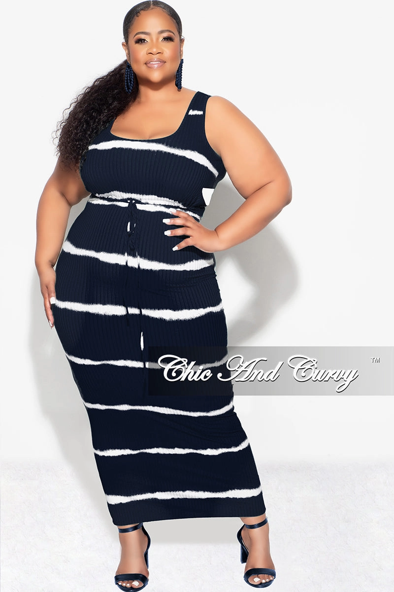 Wrinklefree Final Sale Plus Size Ribbed 2pc Crop Drawstring Top and Pencil Skirt in Black and White