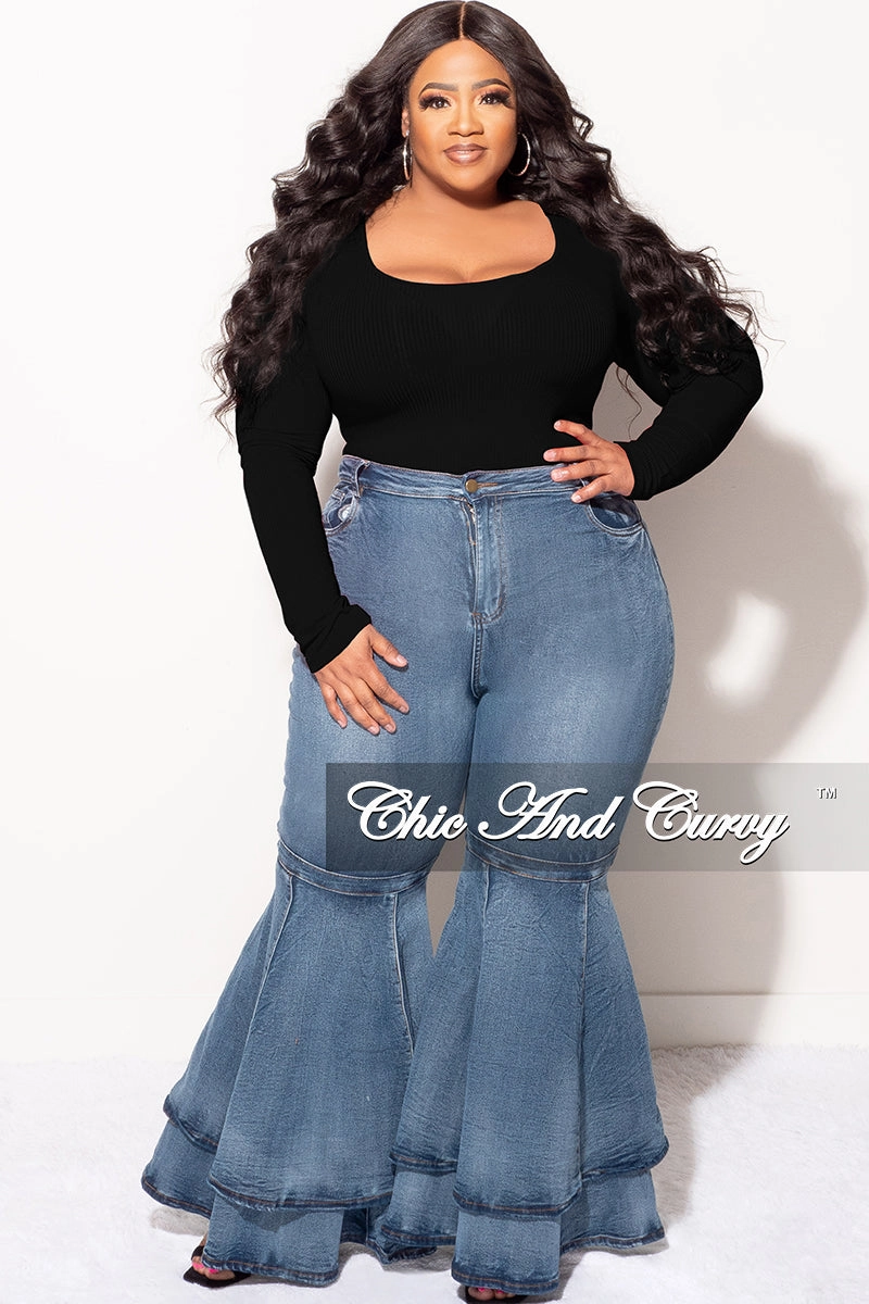 Tough Style Final Sale Plus Size Ribbed Bodysuit in Black (Top Only)