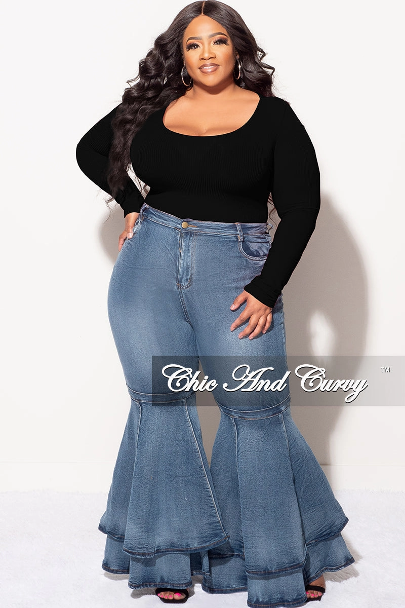 Final Sale Plus Size Ribbed Bodysuit in Black (Top Only) Sporty Function