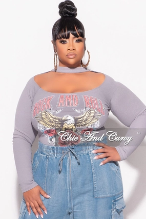 Casual Style Anti Odor Treatment Final Sale Plus Size Ribbed Cutout Top in Grey