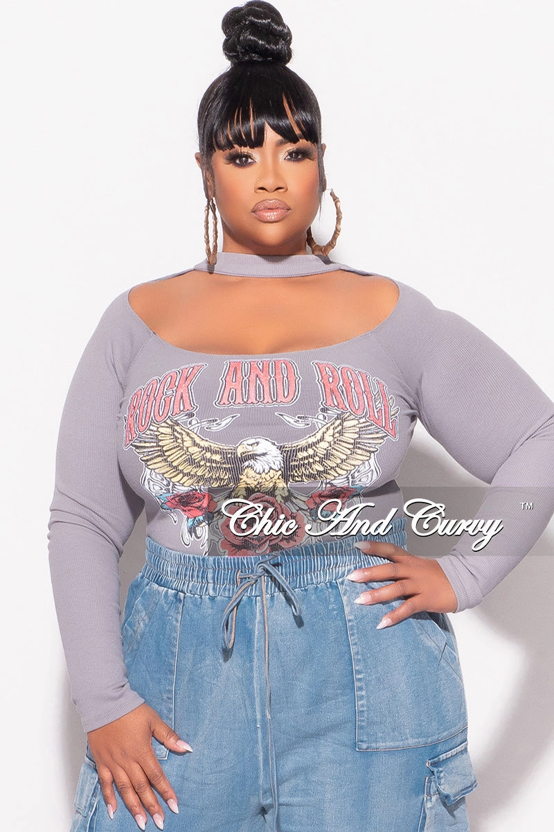Casual Style Anti Odor Treatment Final Sale Plus Size Ribbed Cutout Top in Grey