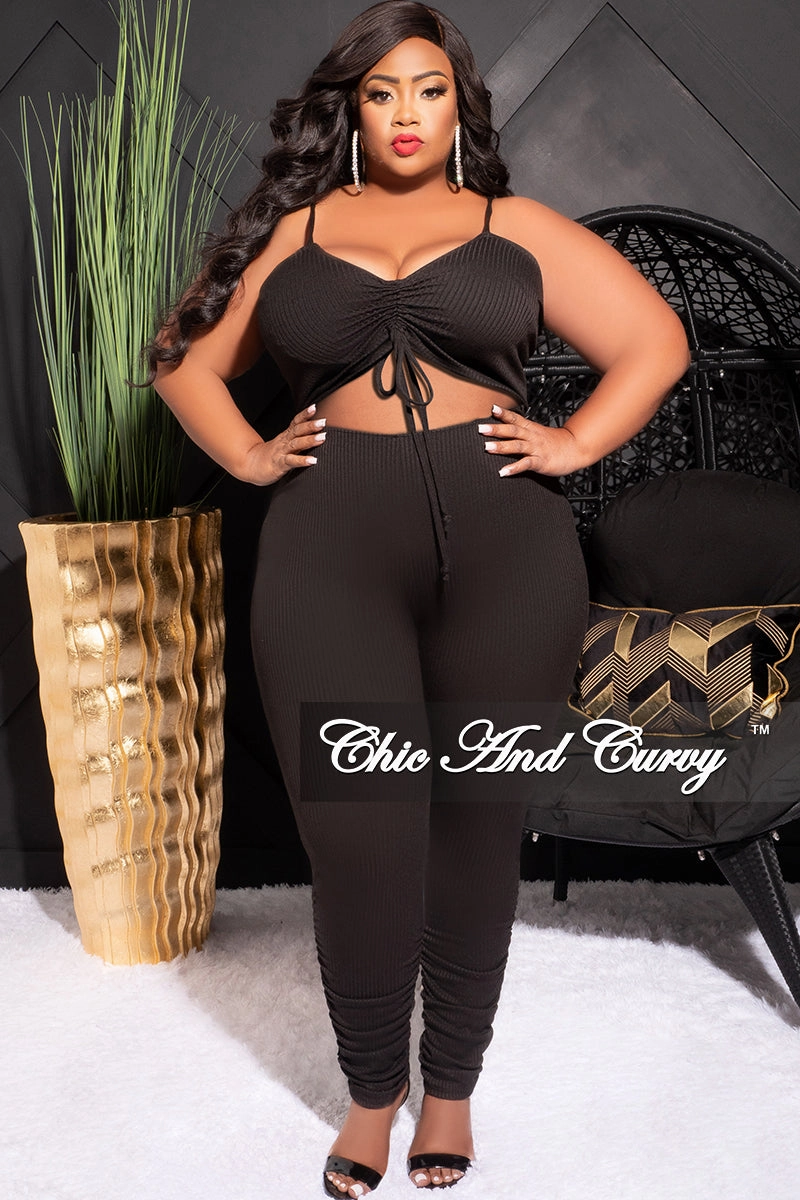 Final Sale Plus Size Ribbed Jumpsuit with Tummy Cutout in Black Modern Cut Urban Fit