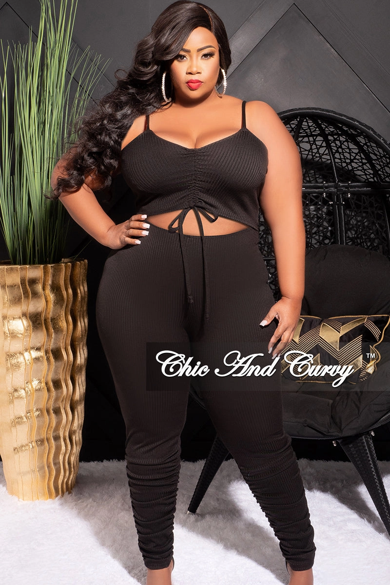 Final Sale Plus Size Ribbed Jumpsuit with Tummy Cutout in Black Flex Movement OdorResistant