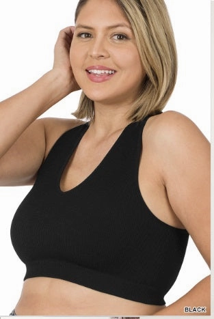Final Sale Plus Size Ribbed Racerback Tank Top in Black Multi Pocket Design