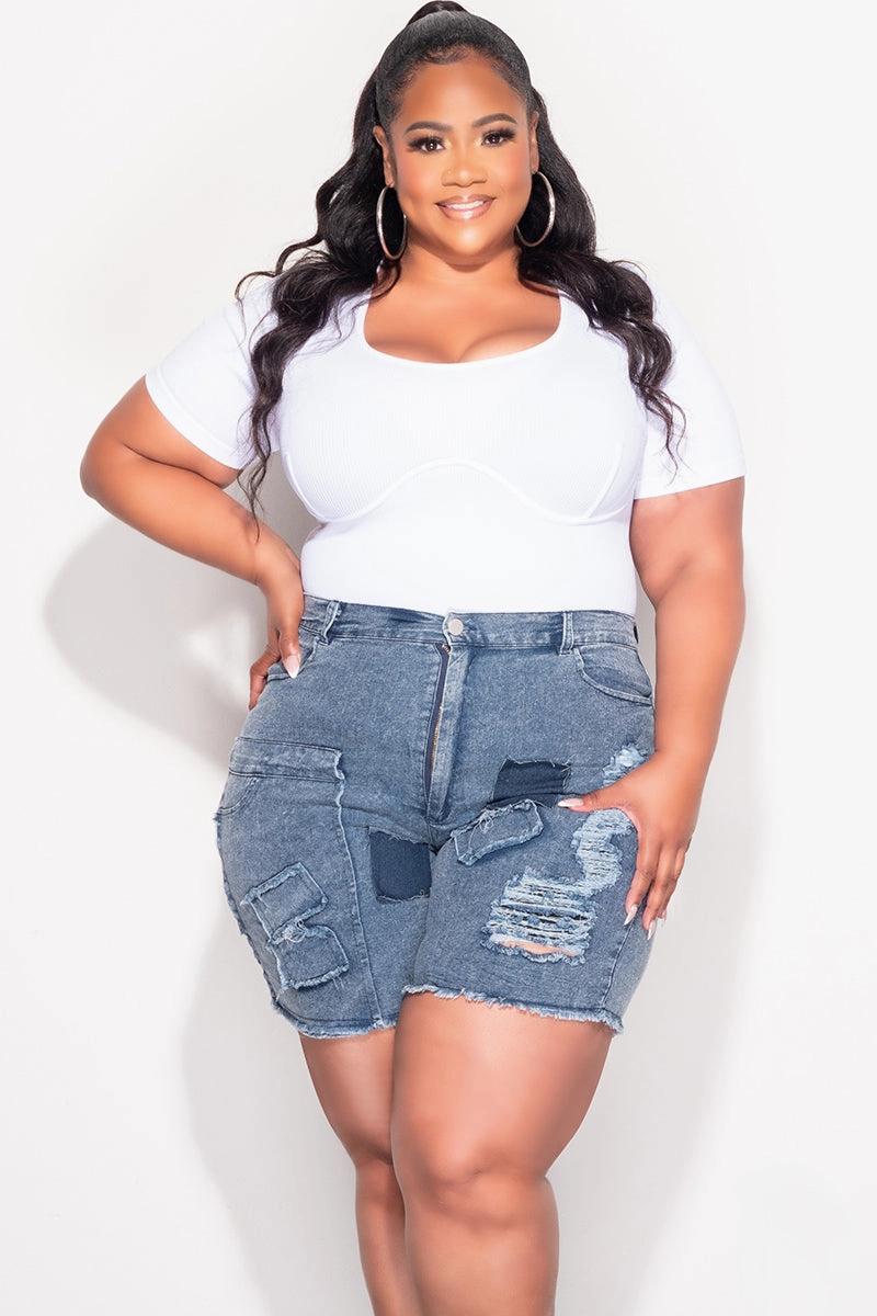 FadeResistantTreatment Temperature Regulating Final Sale Plus Size Ribbed Seamless Short Sleeve Top with Boning in White