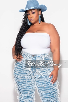 Final Sale Plus Size Ribbed Seamless Tube Top in White ReinforcedBeltLoops