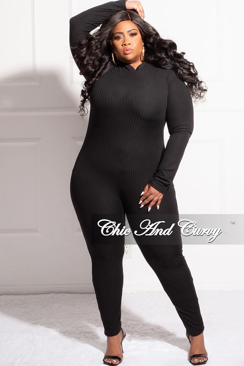Final Sale Plus Size Ribbed Sheer Stripe Jumpsuit in Black Trendy Vibe Elastic Cuff