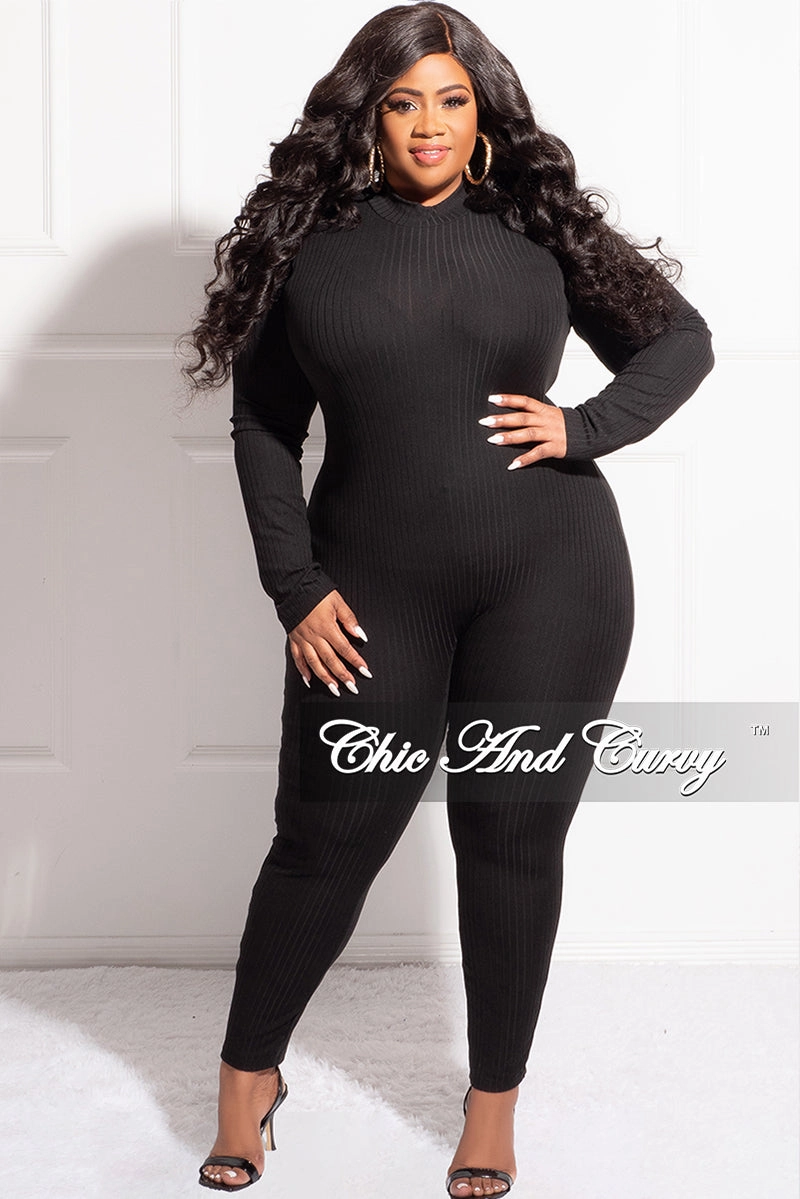 Non Bulk Reflective Trim Options Final Sale Plus Size Ribbed Sheer Stripe Jumpsuit in Black