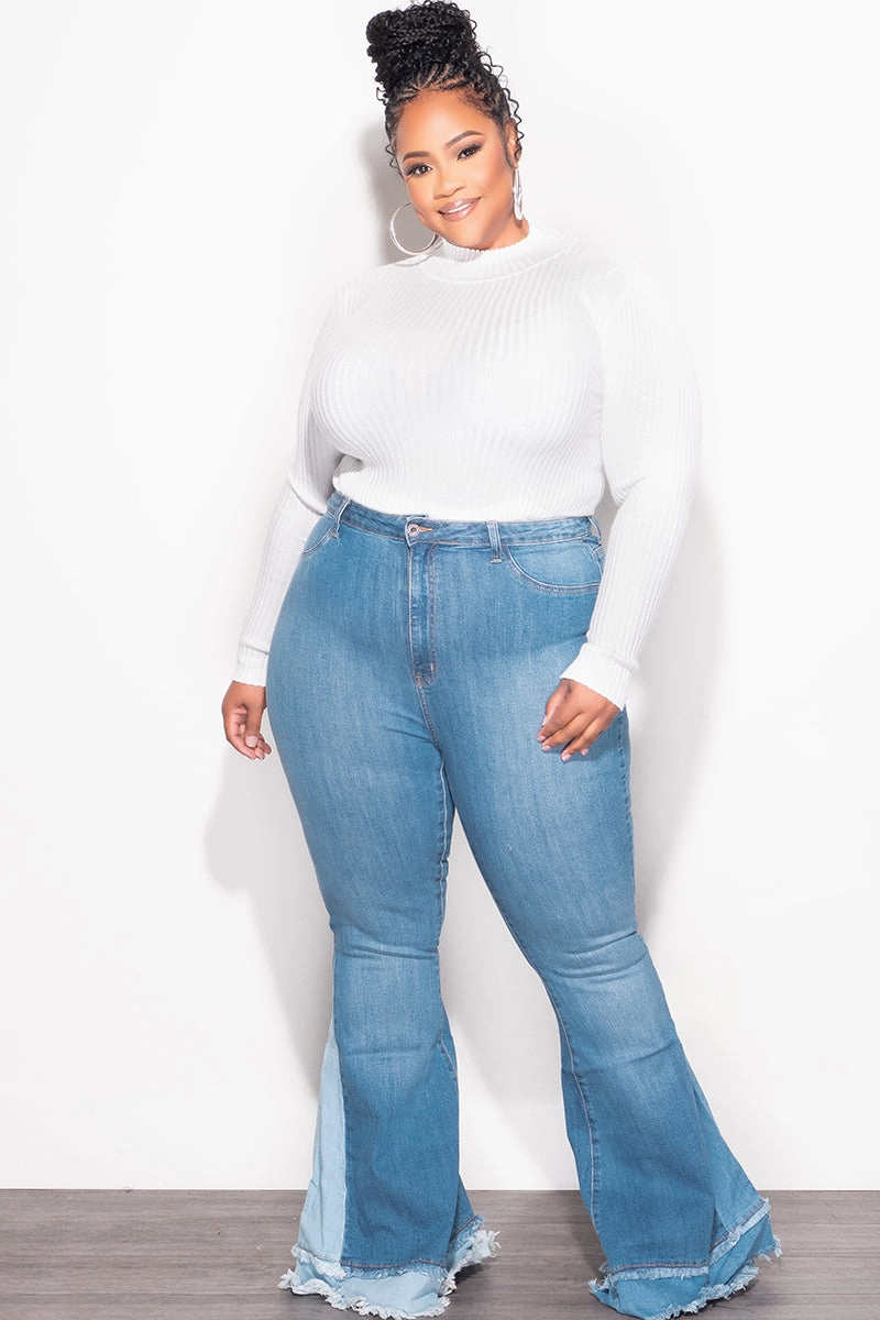 Slim Look Fit Final Sale Plus Size Ribbed Turtleneck in Off White Ivory (Top Only)