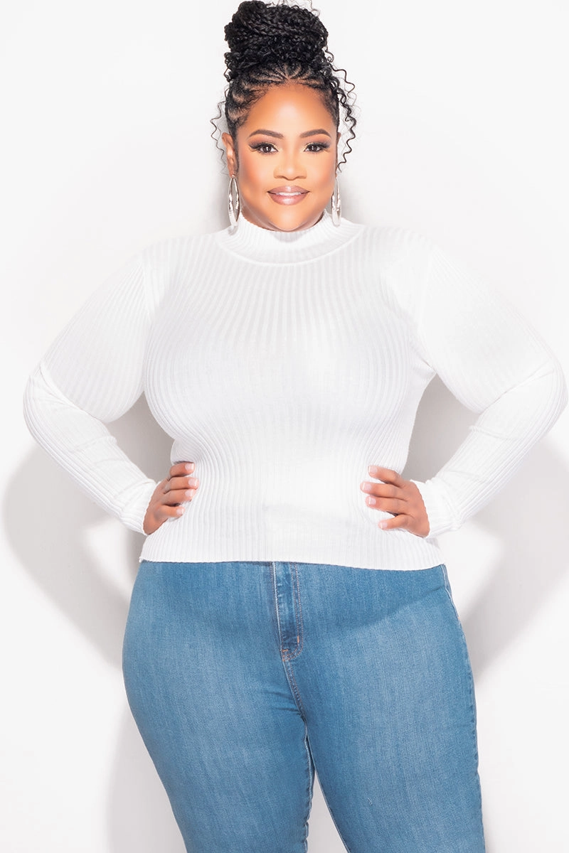 Smart Casual Final Sale Plus Size Ribbed Turtleneck in Off White Ivory (Top Only)