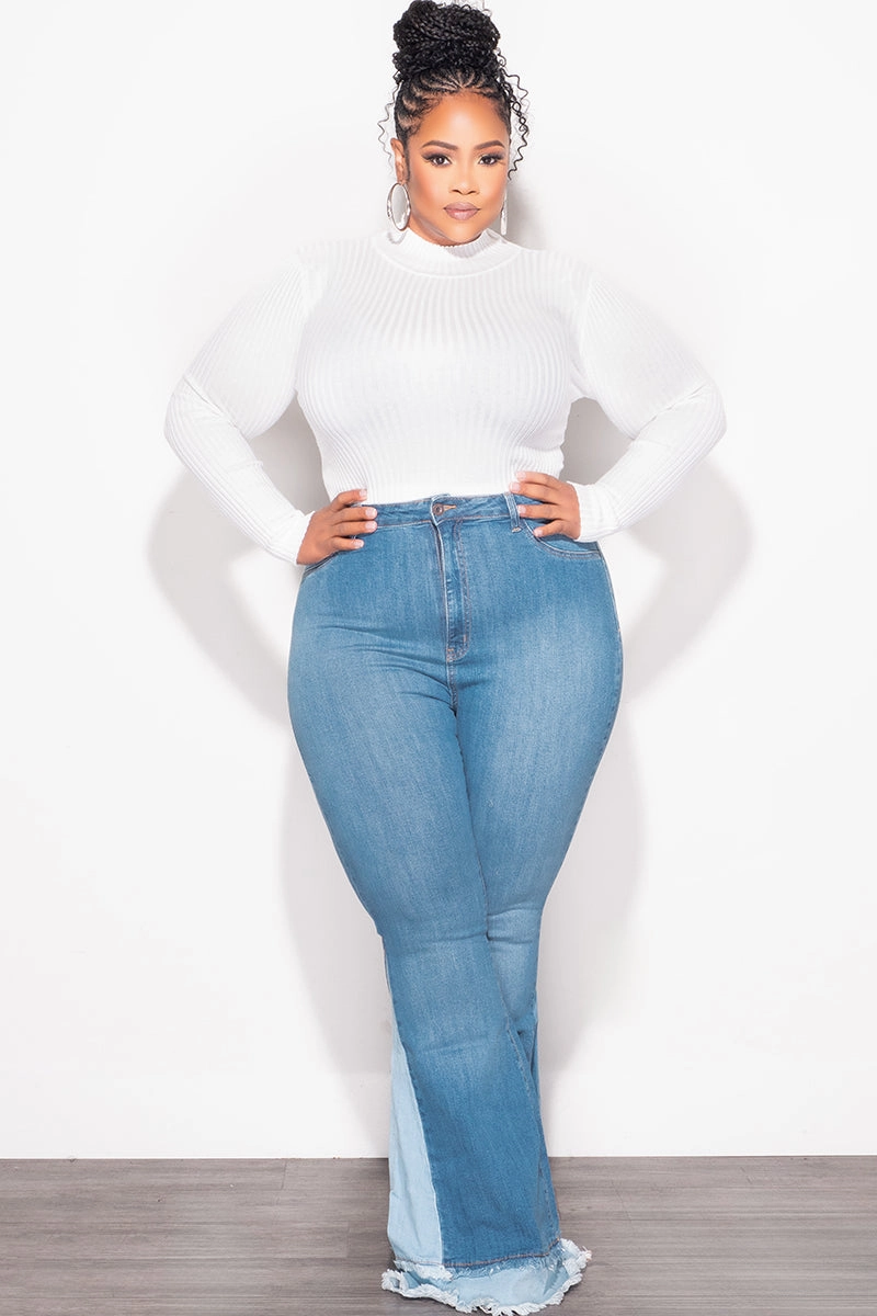 Final Sale Plus Size Ribbed Turtleneck in Off White Ivory (Top Only) Sport Fit