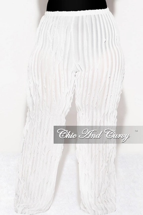Adventure Ready Final Sale Plus Size Ripple Mesh  Pants in Ivory