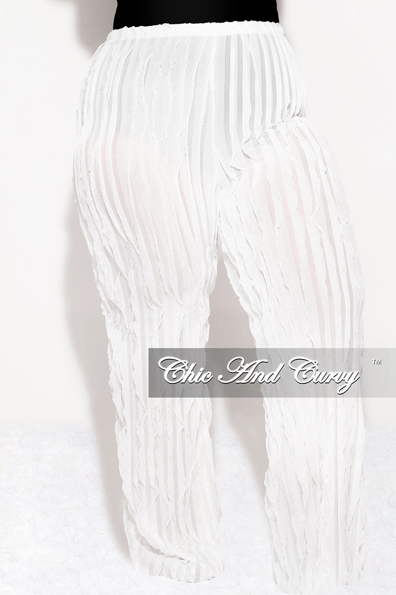 Final Sale Plus Size Ripple Mesh  Pants in Ivory Basic Look