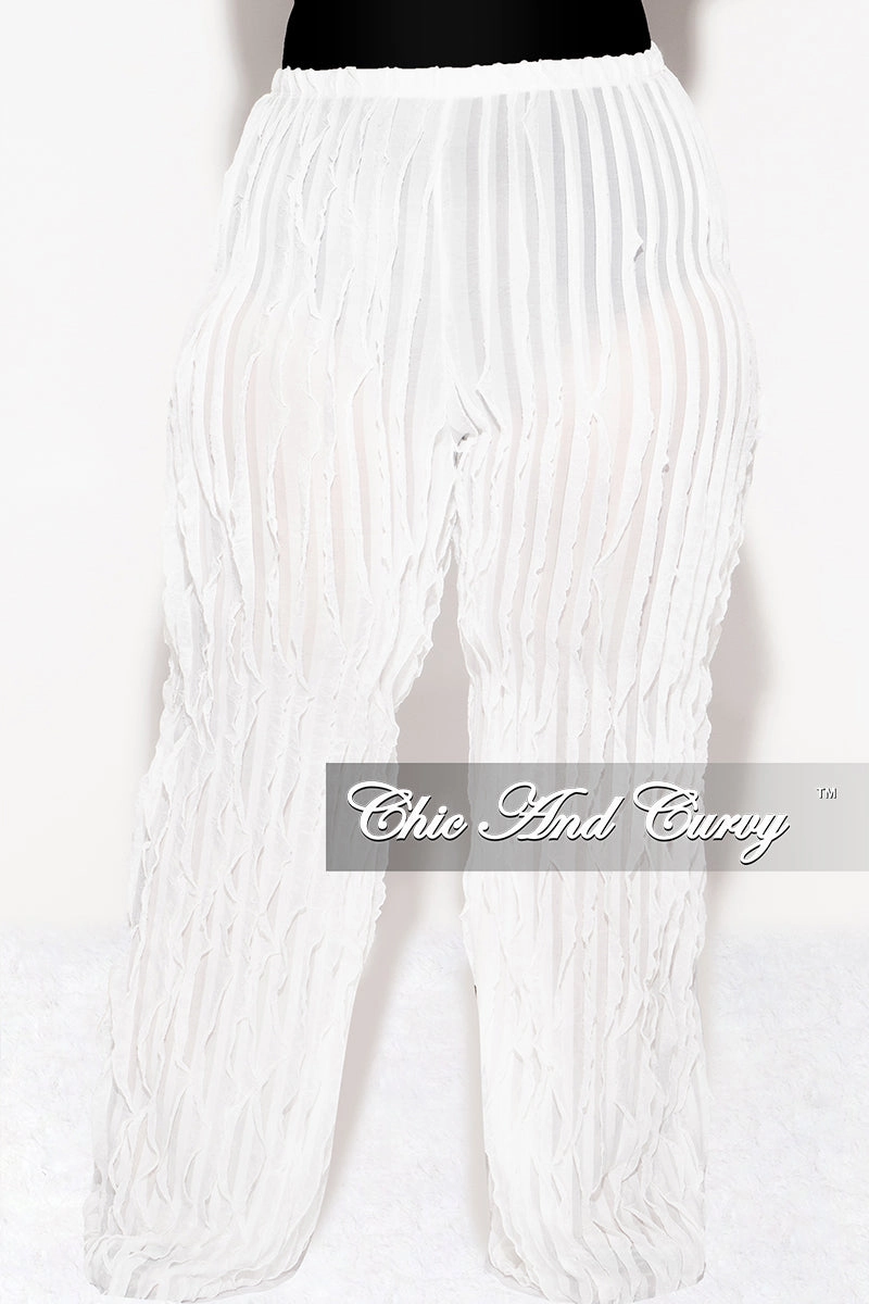 Adventure Ready Final Sale Plus Size Ripple Mesh  Pants in Ivory