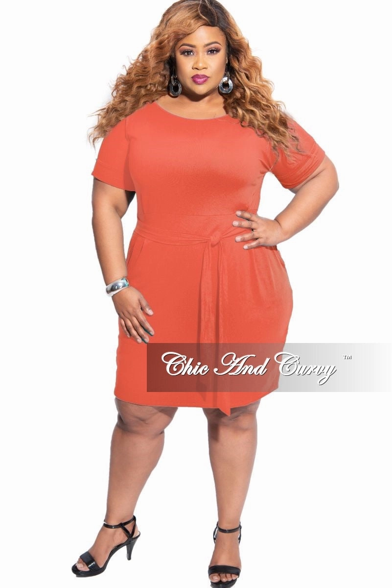 Final Sale Plus Size Rolled Sleeve Tie Dress in Ash Copper Windproof Design