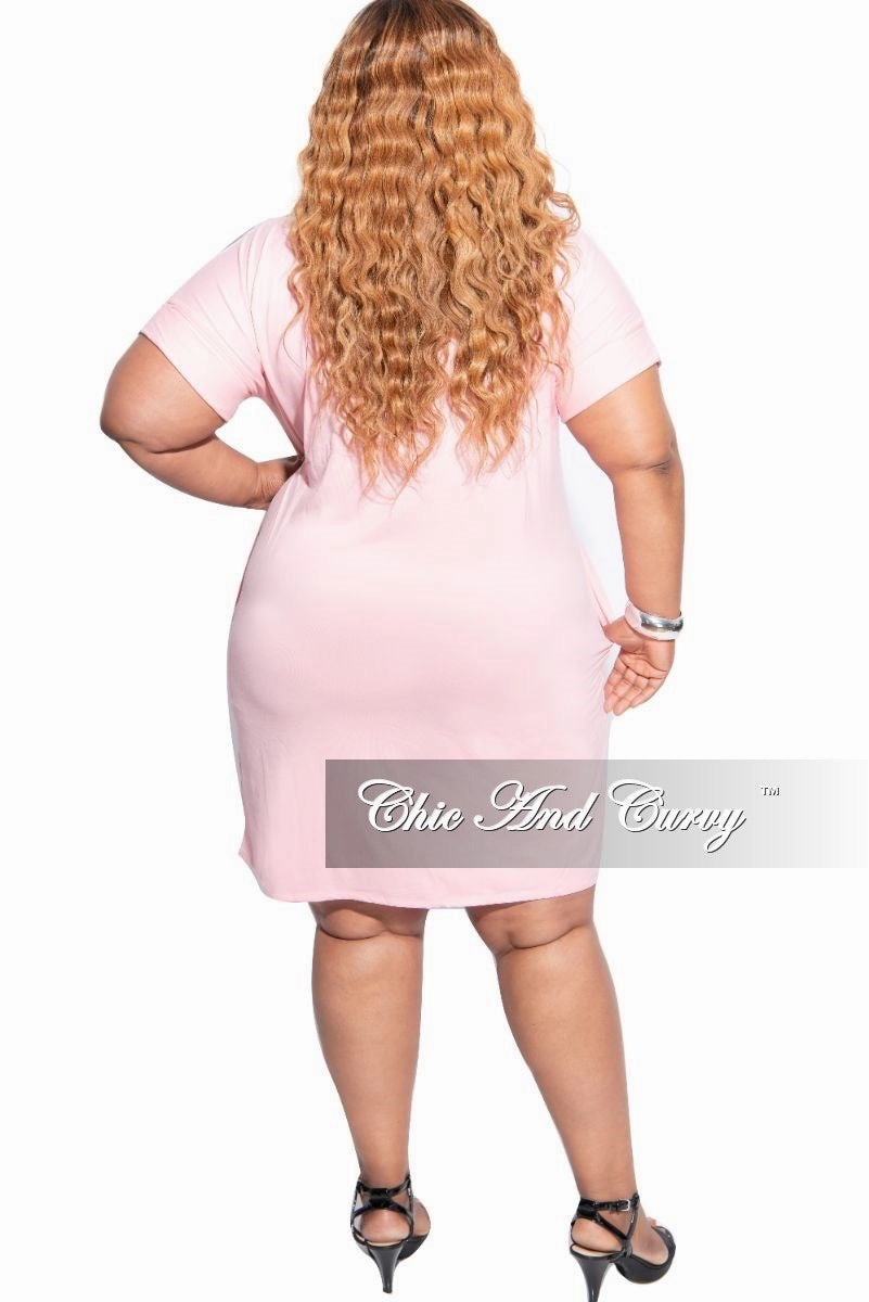 Final Sale Plus Size Rolled Sleeve V-Neck Dress in Dusty Pink Performance Fit Ultimate Wear
