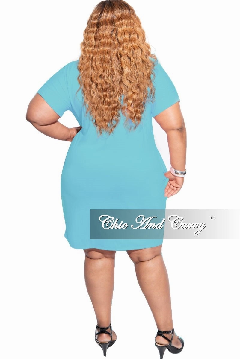 Final Sale Plus Size Rolled Sleeve V-Neck Dress in Mint Easy Match Comfortable Fashion
