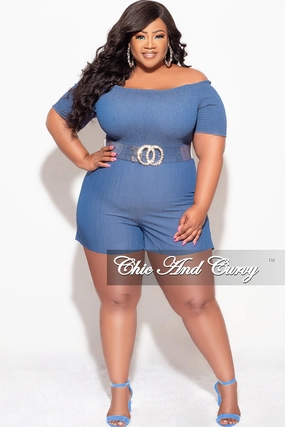 Timeless Design Final Sale Plus Size Romper in Chambray Blue