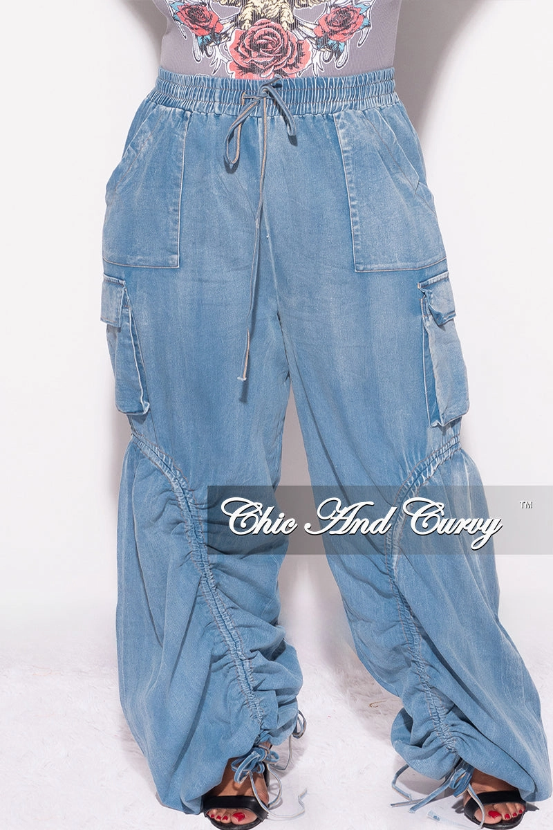 Final Sale Plus Size Ruched Cargo Pants in Denim AntiSnagZippers