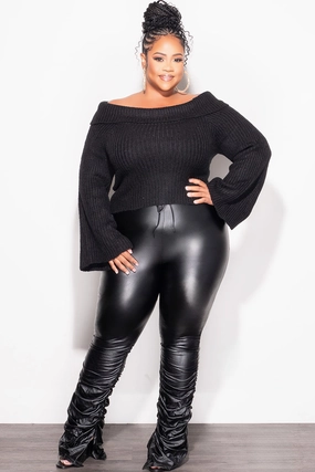 Final Sale Plus Size Ruched Pants with Bottom Tie in Black Body shaping