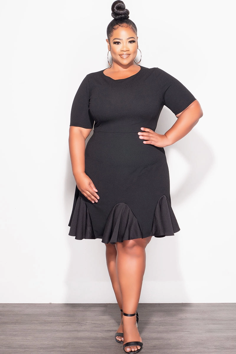 Final Sale Plus Size Ruffle Dress in Black Double Stitched Seams