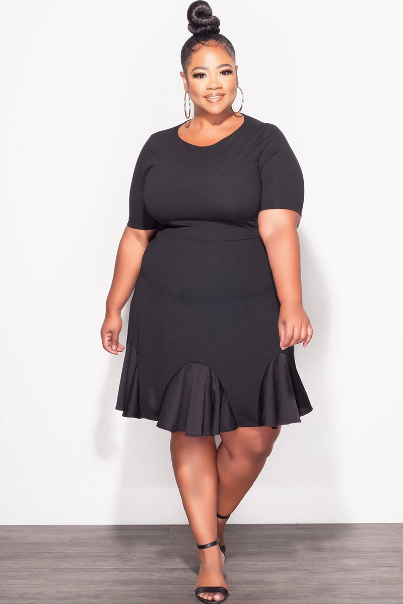 Final Sale Plus Size Ruffle Dress in Black Casual Layer Linen blend