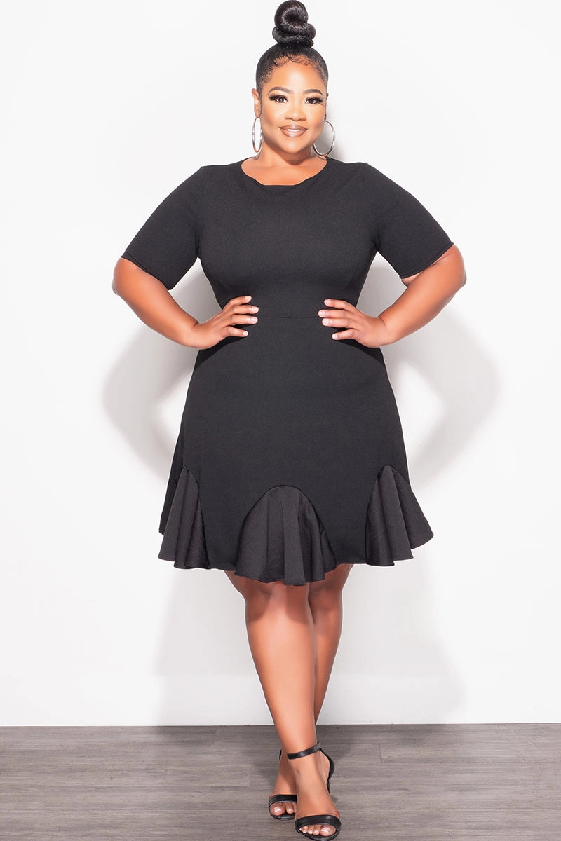 Final Sale Plus Size Ruffle Dress in Black ElasticWaistband Weather Flex