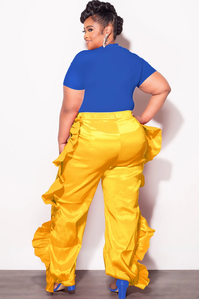 Ripped design Final Sale Plus Size Ruffle Pants in Mustard