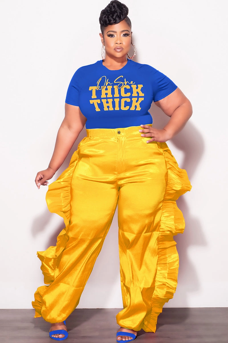 Final Sale Plus Size Ruffle Pants in Mustard Stretch Comfort Tough Flex