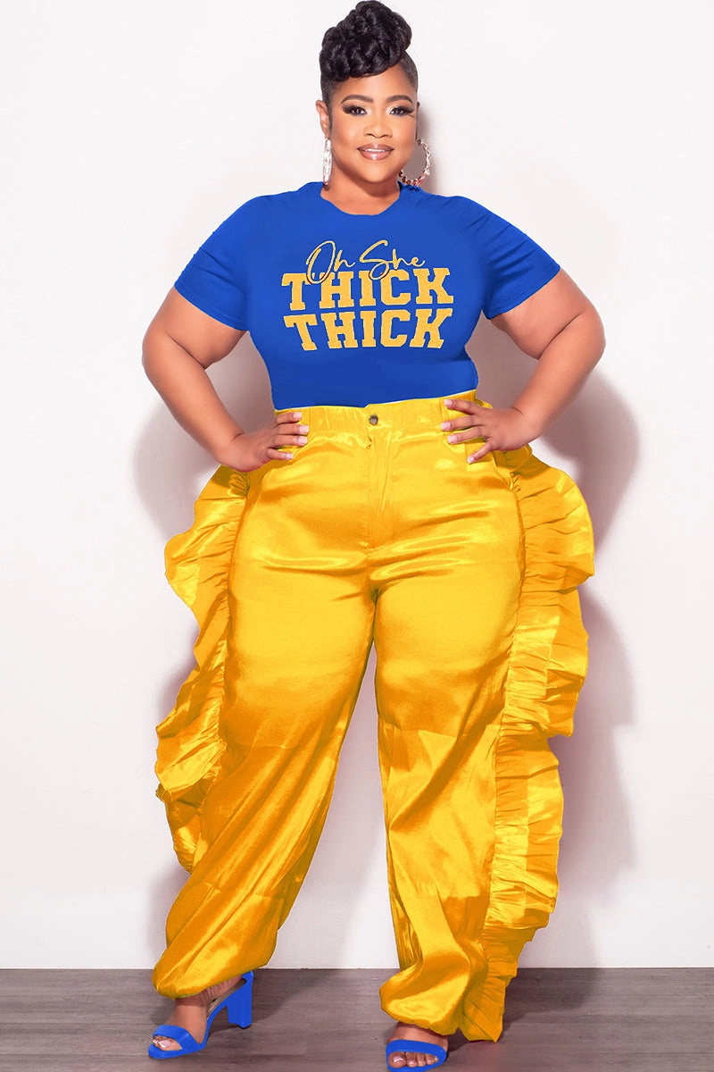 MoistureWickingLining Final Sale Plus Size Ruffle Pants in Mustard