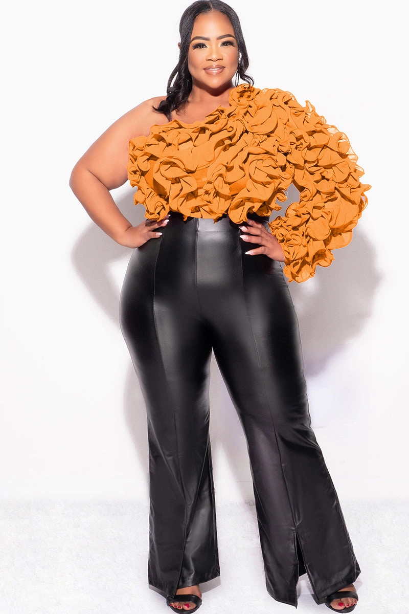 Cozy Design Versatile Wear Final Sale Plus Size Ruffled One Shoulder Crop Top in Rust Brown
