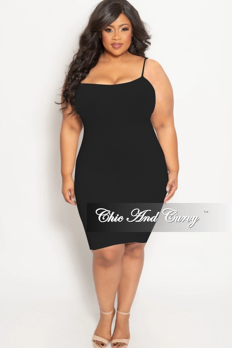 No Irritation Seams Final Sale Plus Size Seamless Spaghetti Strap Camisole Dress in Black