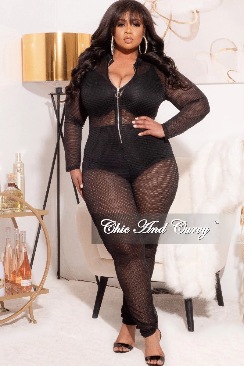 Functional Fashion Final Sale Plus Size See Through Jumpsuit in Black Summer