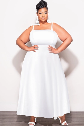 Final Sale Plus Size Self Tie Strap Light Weight  Linen Blend Dress in Off White Breathable Weave Fabric