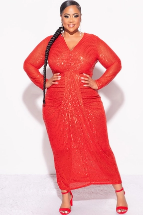 Long Wear Ergonomic Cut Final Sale Plus Size Sequin Bodycon Dress in Red