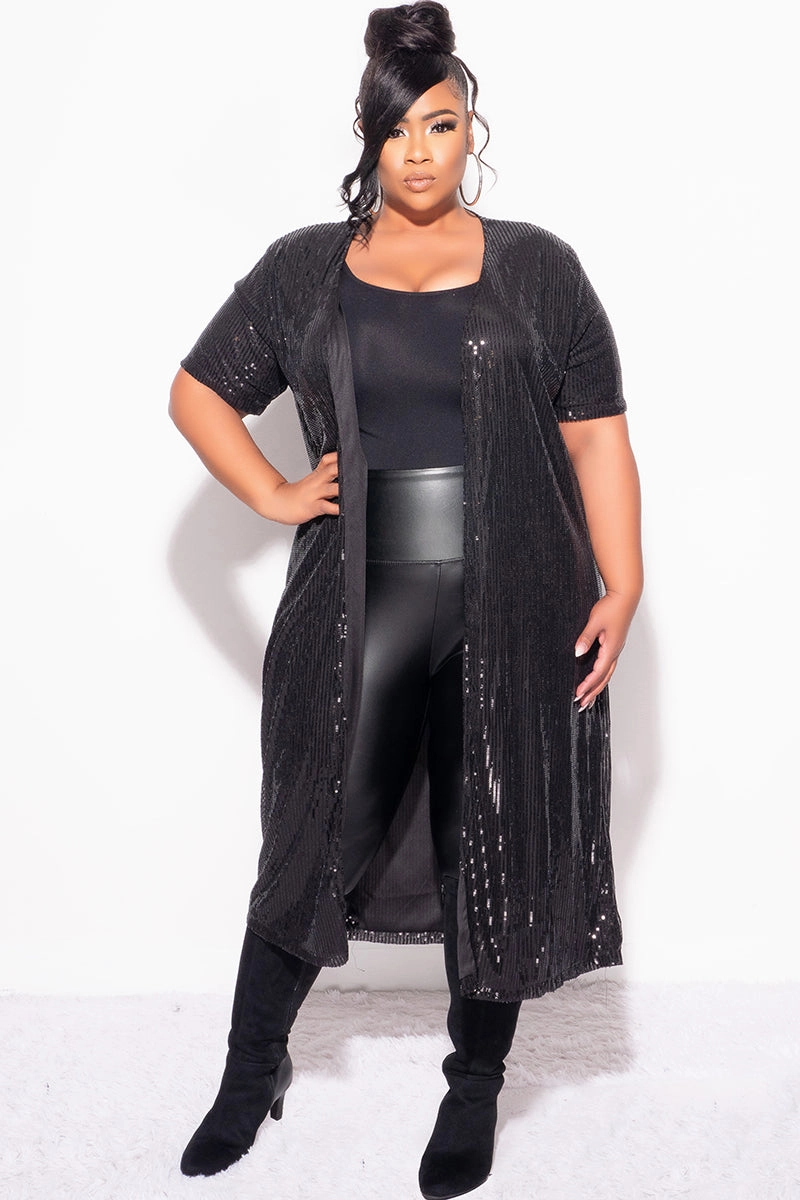 Final Sale Plus Size Sequin Duster in Black Slim Profile Abrasion resistant
