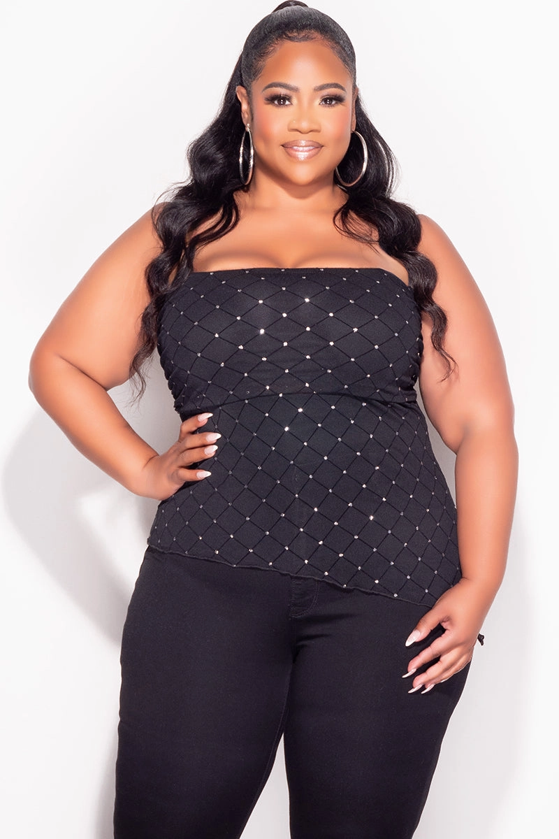 Active Design Final Sale Plus Size Sheer  Asymmetrical Tube Top in Black with Diamond Pattern
