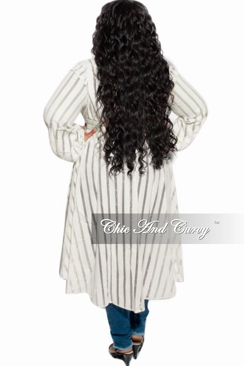 Breathable fabric Final Sale Plus Size Sheer Button High-Low Duster in Ivory