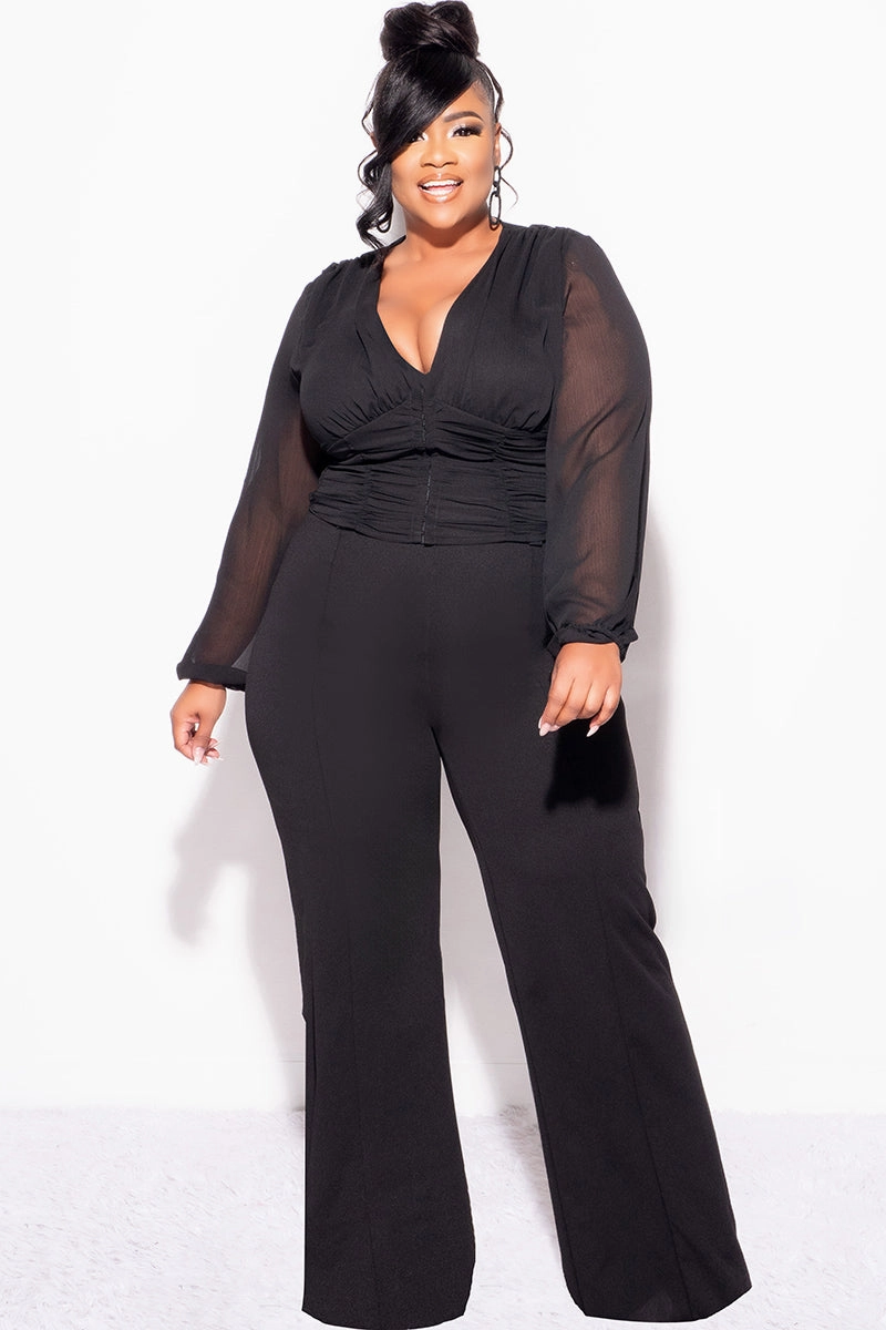 Tall Length Final Sale Plus Size Sheer Corset Top with Balloon Sleeves in Black